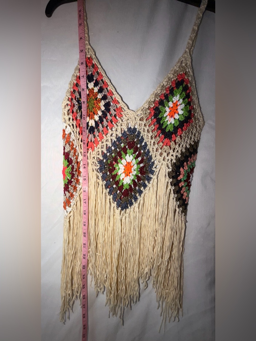 Boho Crochet Granny Square Fringe Tank Top - Picture 7 of 8